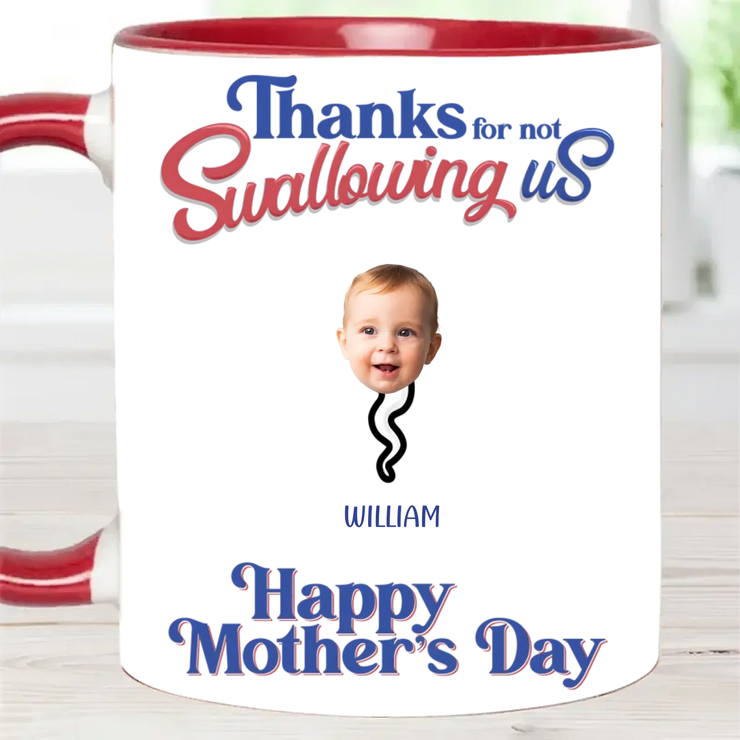 Thanks For Not Swallowing Us - Mug with Personalized Names and Photos - Funny Gift For Mom