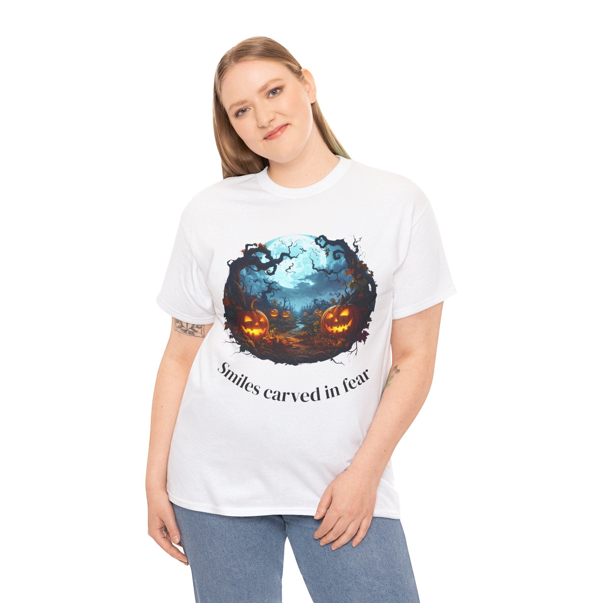 Halloween Unisex Heavy Cotton Tee, Spooky Shirt, Pumpkin Tee, Autumn Apparel, Haunted House Outfit, Fall Celebration Wear