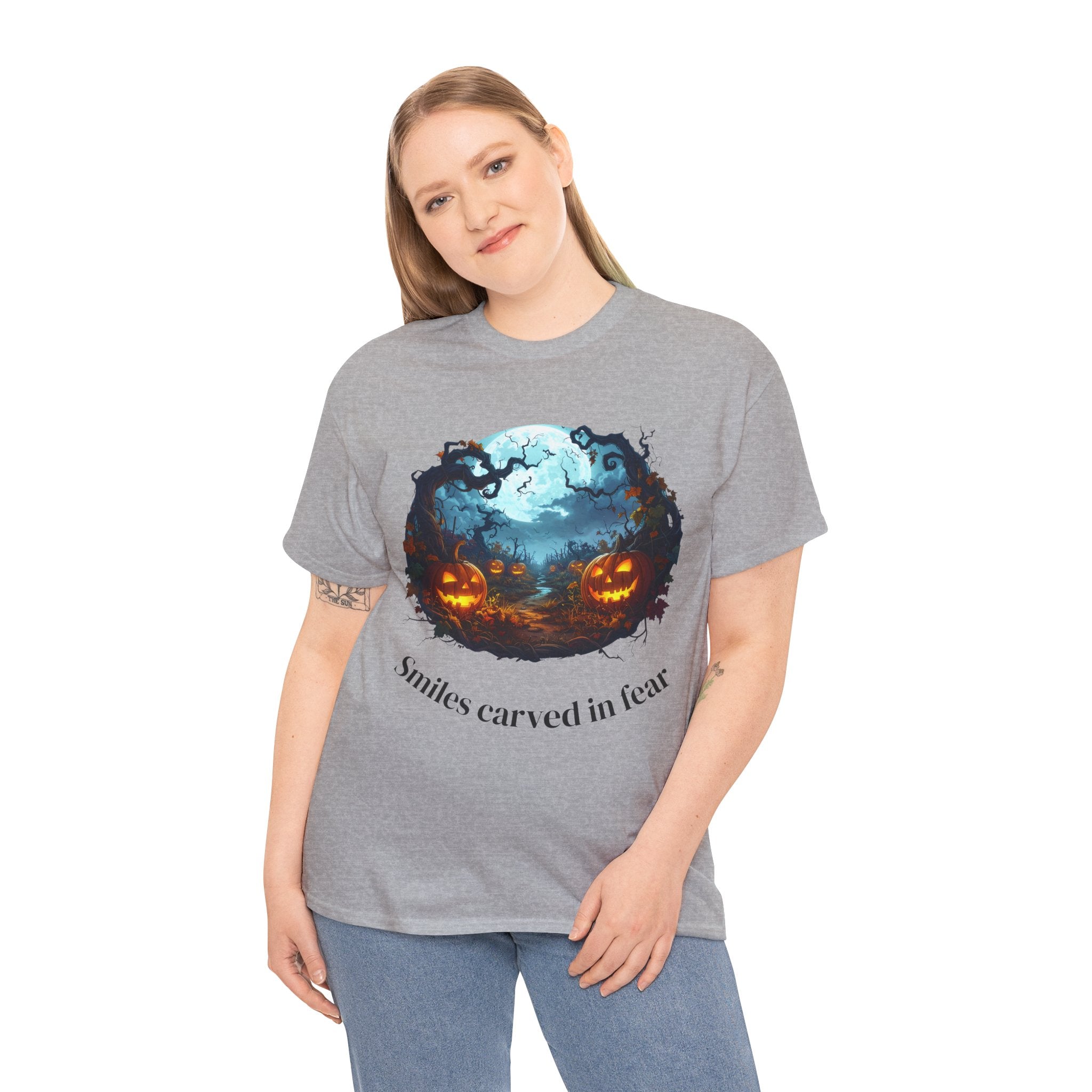 Halloween Unisex Heavy Cotton Tee, Spooky Shirt, Pumpkin Tee, Autumn Apparel, Haunted House Outfit, Fall Celebration Wear