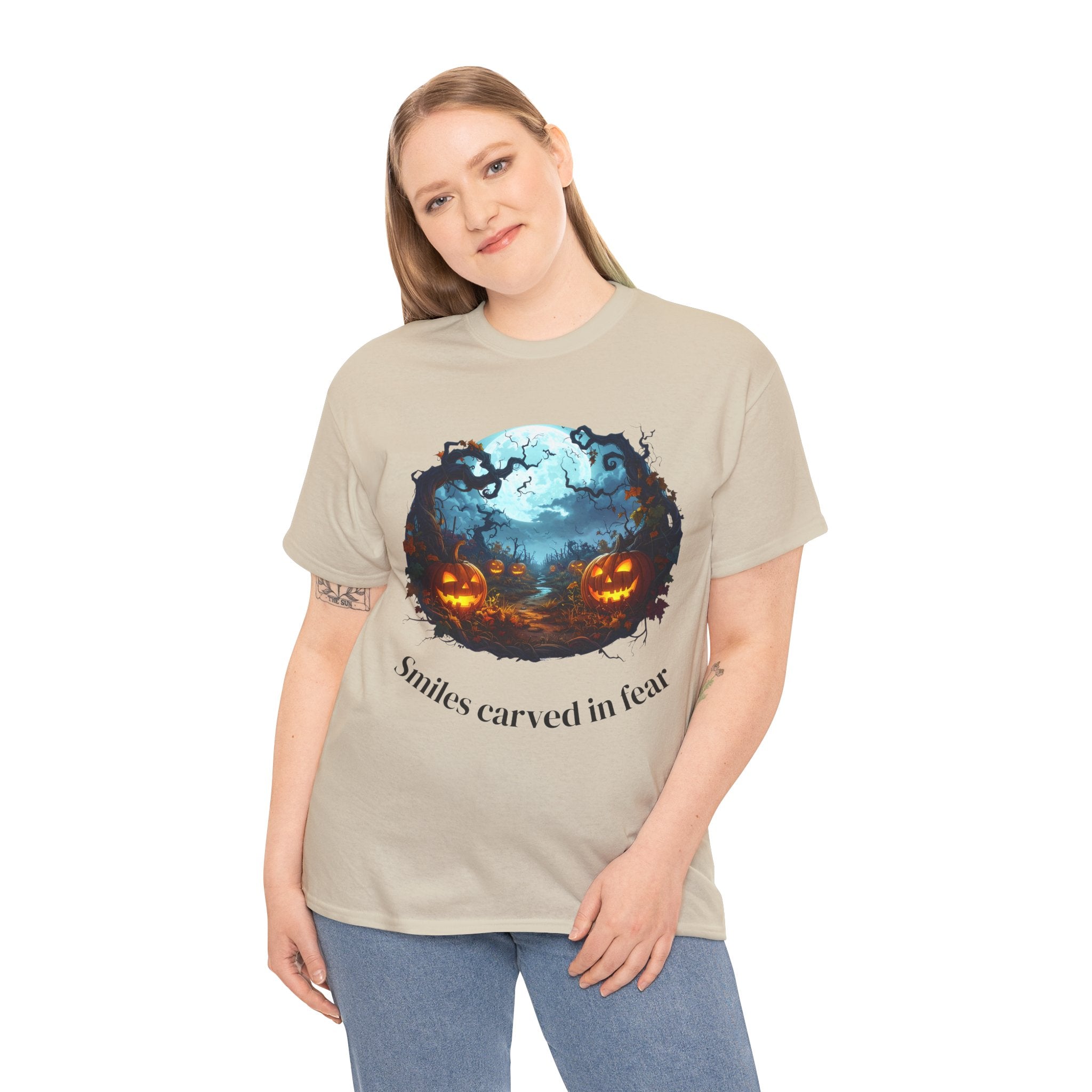 Halloween Unisex Heavy Cotton Tee, Spooky Shirt, Pumpkin Tee, Autumn Apparel, Haunted House Outfit, Fall Celebration Wear