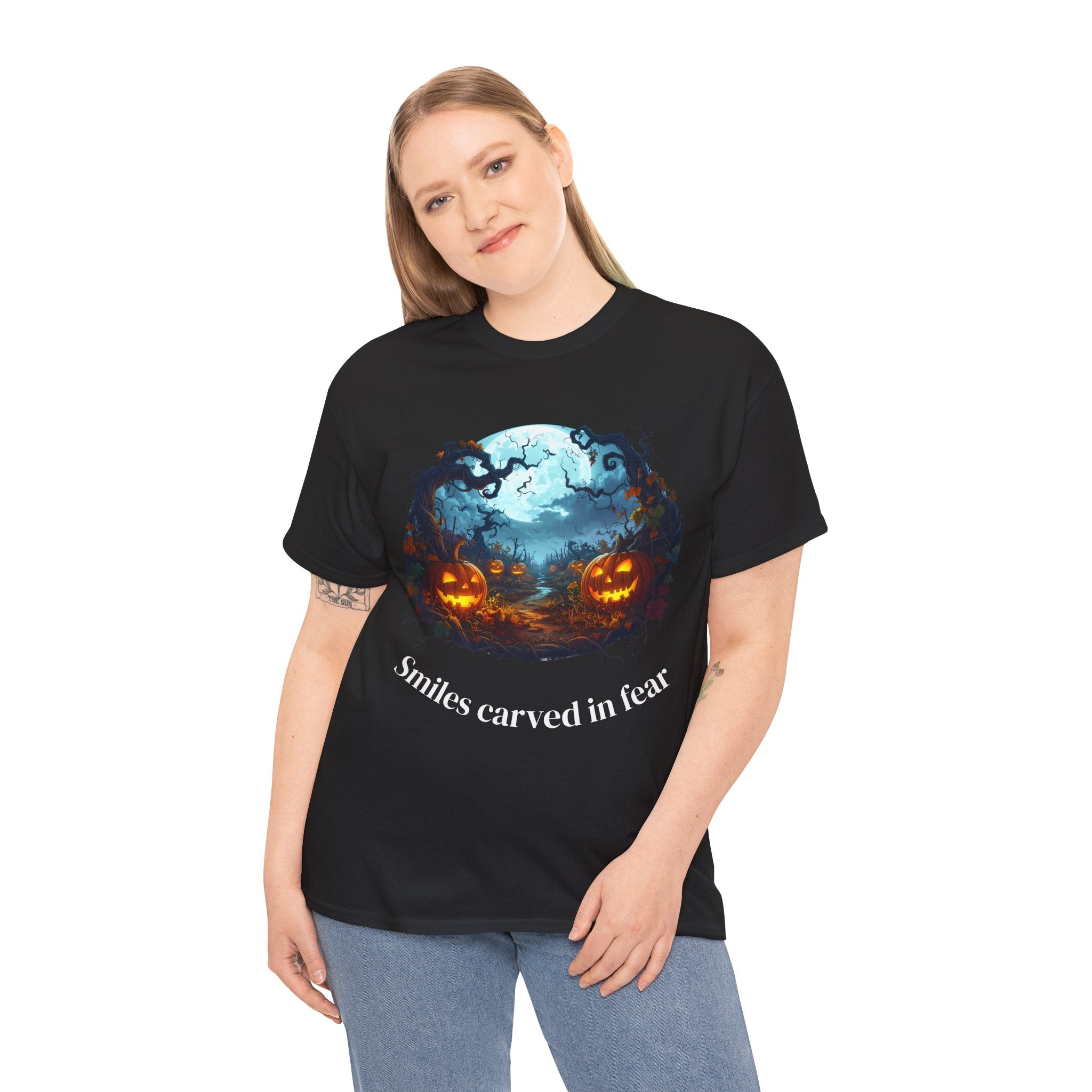 Halloween Unisex Heavy Cotton Tee, Spooky Shirt, Pumpkin Tee, Autumn Apparel, Haunted House Outfit, Fall Celebration Wear