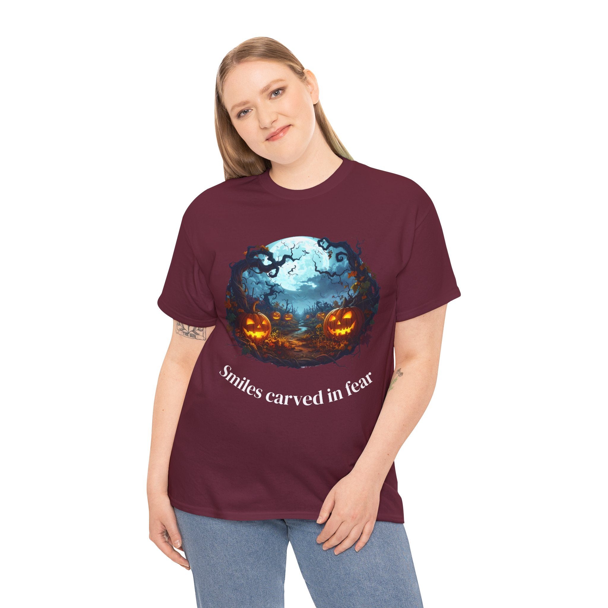 Halloween Unisex Heavy Cotton Tee, Spooky Shirt, Pumpkin Tee, Autumn Apparel, Haunted House Outfit, Fall Celebration Wear