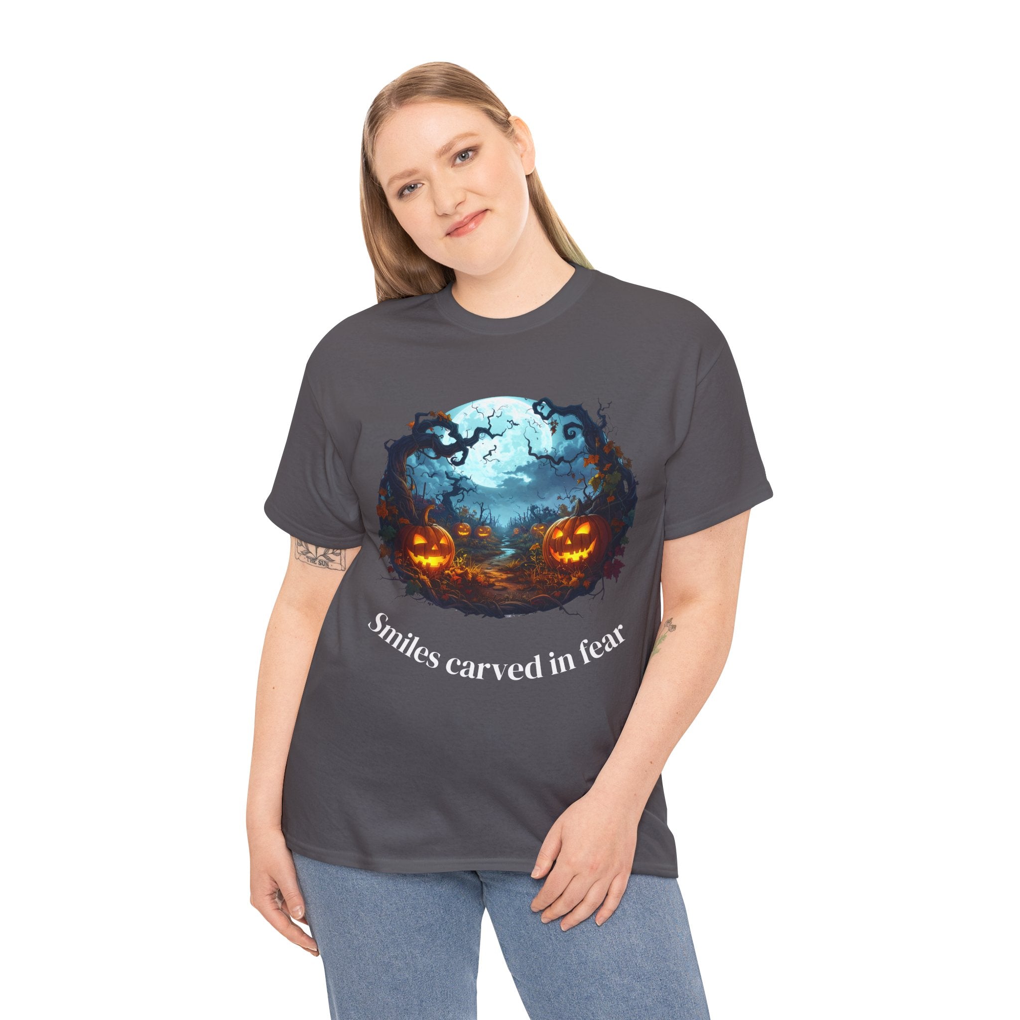 Halloween Unisex Heavy Cotton Tee, Spooky Shirt, Pumpkin Tee, Autumn Apparel, Haunted House Outfit, Fall Celebration Wear