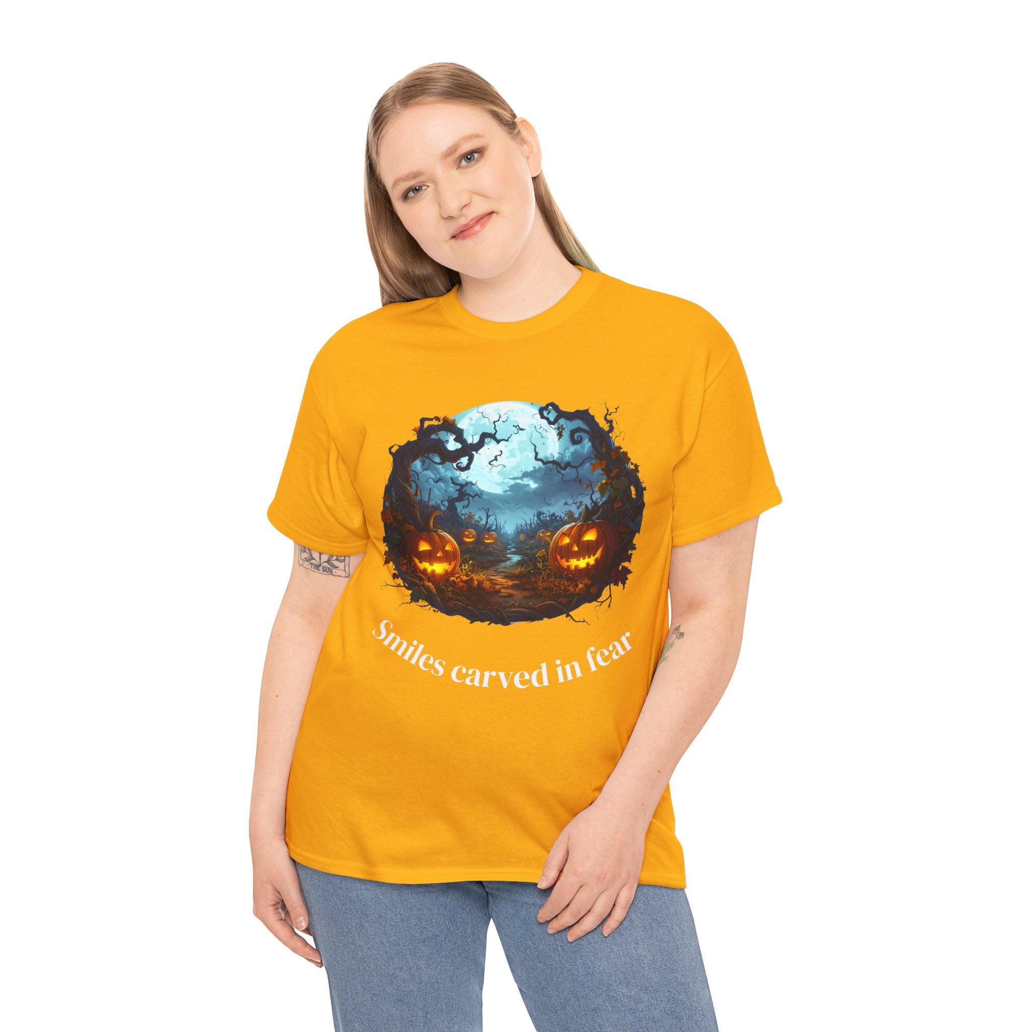 Halloween Unisex Heavy Cotton Tee, Spooky Shirt, Pumpkin Tee, Autumn Apparel, Haunted House Outfit, Fall Celebration Wear