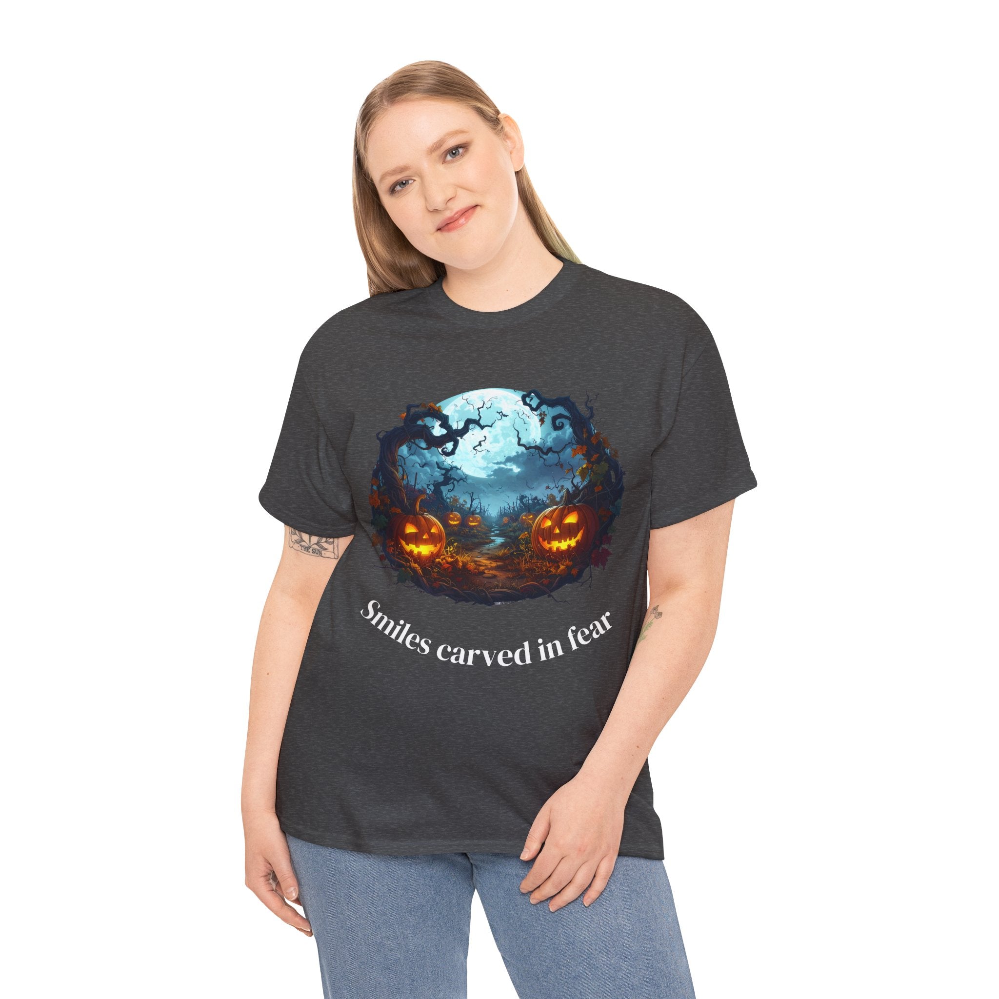 Halloween Unisex Heavy Cotton Tee, Spooky Shirt, Pumpkin Tee, Autumn Apparel, Haunted House Outfit, Fall Celebration Wear
