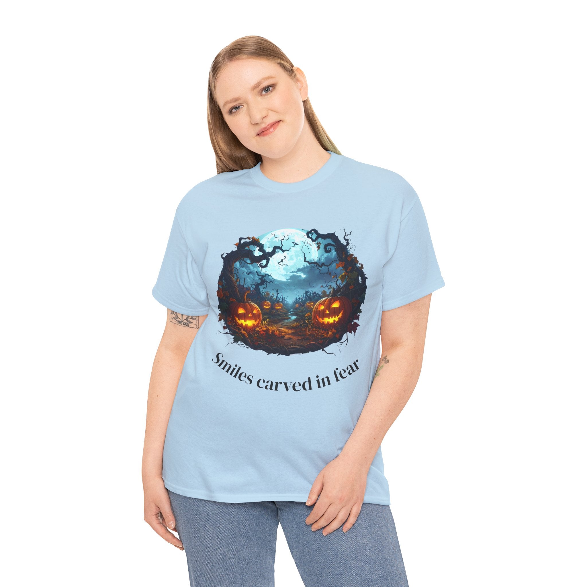 Halloween Unisex Heavy Cotton Tee, Spooky Shirt, Pumpkin Tee, Autumn Apparel, Haunted House Outfit, Fall Celebration Wear
